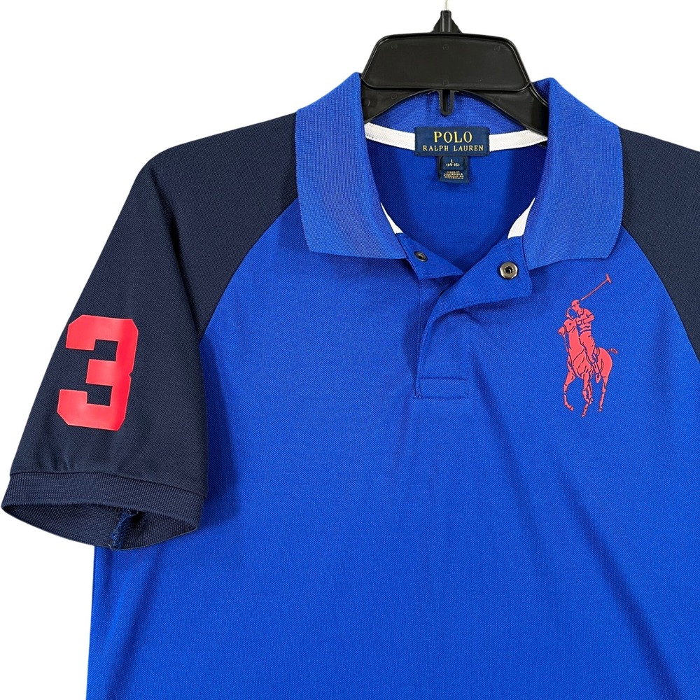 Polo Ralph Lauren Polo Shirt Boys L Blue Colorblock Big Pony Performance Casual